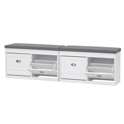 Artiss 2x Shoe Bench Set Flip Drawer White