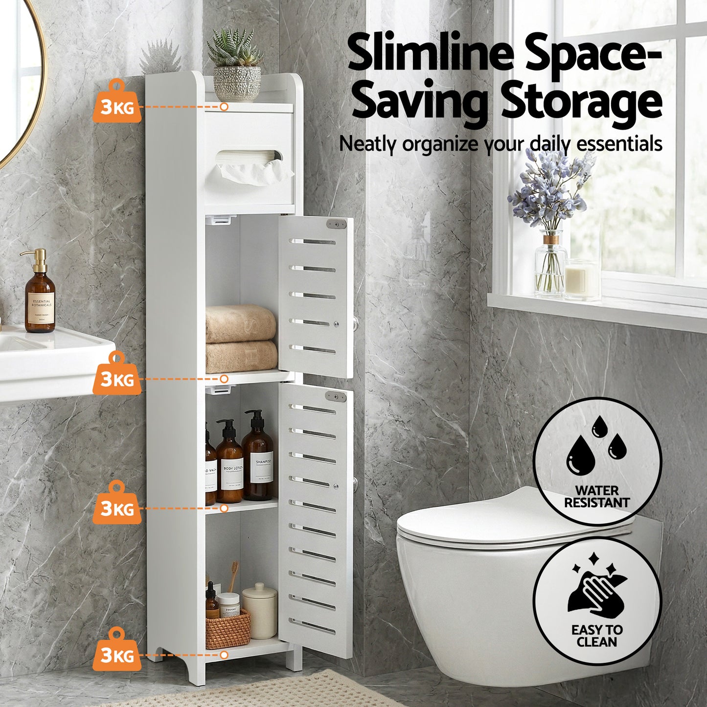 Artiss 2x Bathroom Storage Cabinet 3-Tier Toilet Paper Holder Organizer White