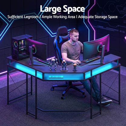 Artiss L-Shape Gaming Desk Computer Desks RGB LED Power Outlet 130cm Black