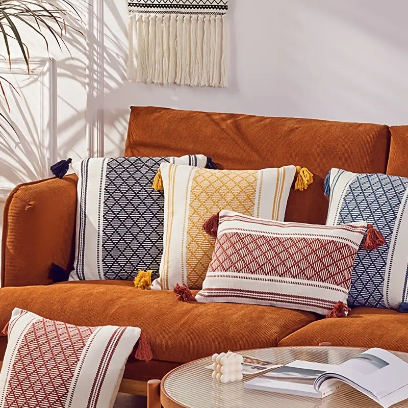 Geometric Tassel Throw Pillow Case for Home Decor