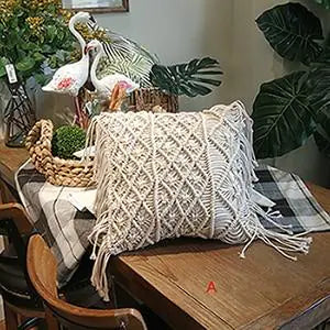 Handwoven Cotton Tassel Pillow Cover - Bohemian Style