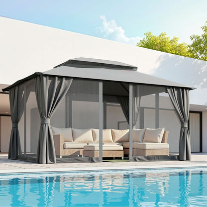 Instahut Gazebo 3x4m Canopy Outdoor Steel Frame Patio Tent Curtains Marquee Grey