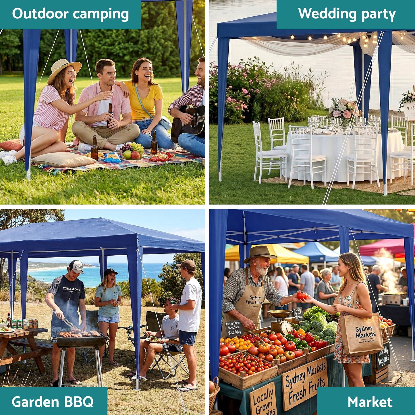 Instahut Gazebo 3x6m Wedding Party Marquee Tent Outdoor Event Camping Canopy Shade Blue