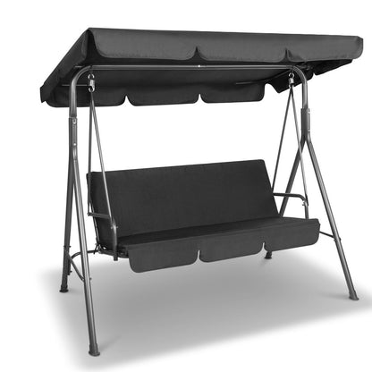 Gardeon Outdoor Swing Chair Garden Chair Bench Furniture Canopy 3 Seater Black