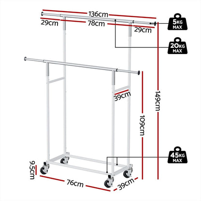 Artiss 2X Clothes Rack Double Rod Airer Rail Coat Stand Adjustable Hanger