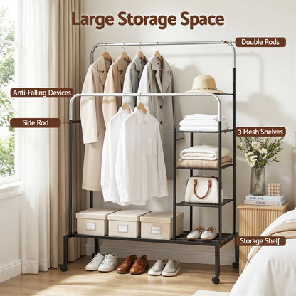 Artiss Clothes Rack Double Rod Airer Rail Coat Stand Hanger Storage Shelf