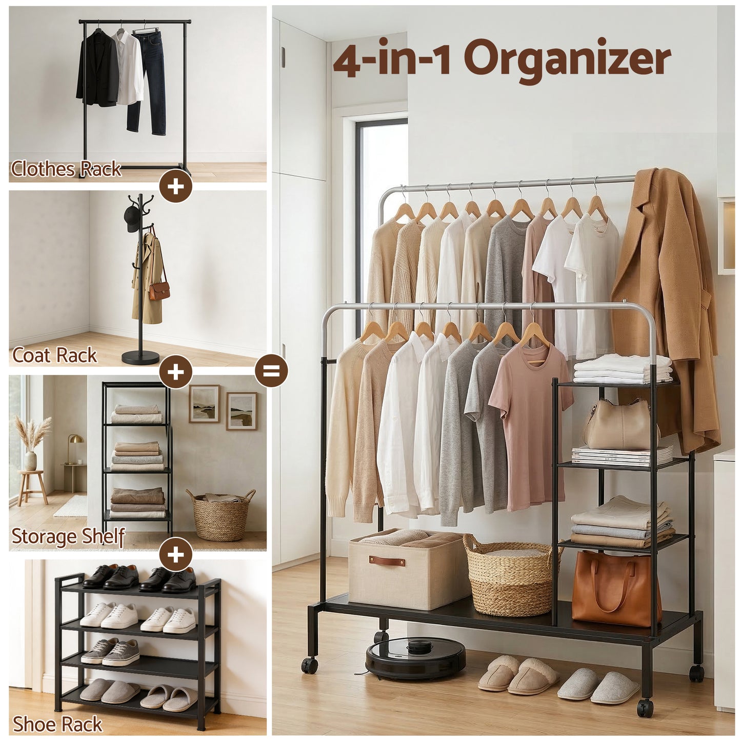 Artiss Clothes Rack Double Rod Airer Rail Coat Stand Hanger Storage Shelf
