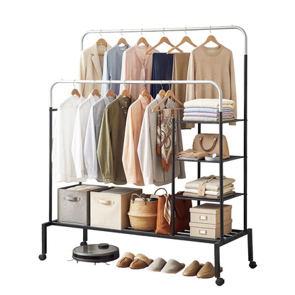 Artiss Clothes Rack Double Rod Airer Rail Coat Stand Hanger Storage Shelf