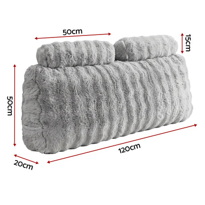 Giselle Wedge Pillow Headboard, Easy Wash Zipper Cover & Anti-Flat Foam, Couch Lumbar Support for Dorm Readers, 340g Faux Rabbit Fur with Dual Pockets, Double