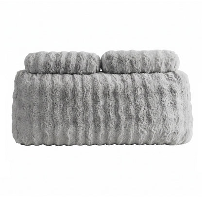 Giselle Wedge Pillow Headboard, Easy Wash Zipper Cover & Anti-Flat Foam, Couch Lumbar Support for Dorm Readers, 340g Faux Rabbit Fur with Dual Pockets, Double