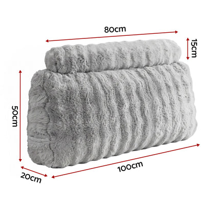 Giselle Wedge Pillow Headboard, Easy Wash Zipper Cover & Anti-Flat Foam, Couch Lumbar Support for Dorm Readers, 340g Faux Rabbit Fur with Dual Pockets, King Single