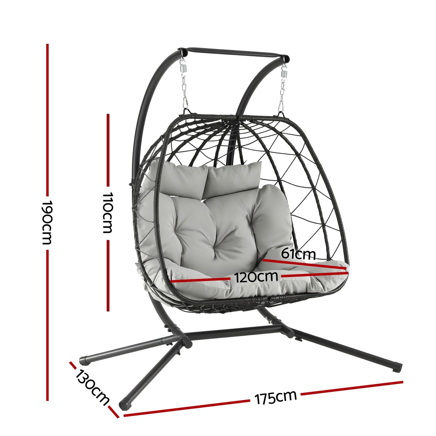 Gardeon Outdoor Swing Chair 2 Seater with Stand Cushion Rattan Patio Furniture