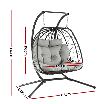 Gardeon Outdoor Swing Chair 2 Seater with Stand Cushion Rattan Patio Furniture