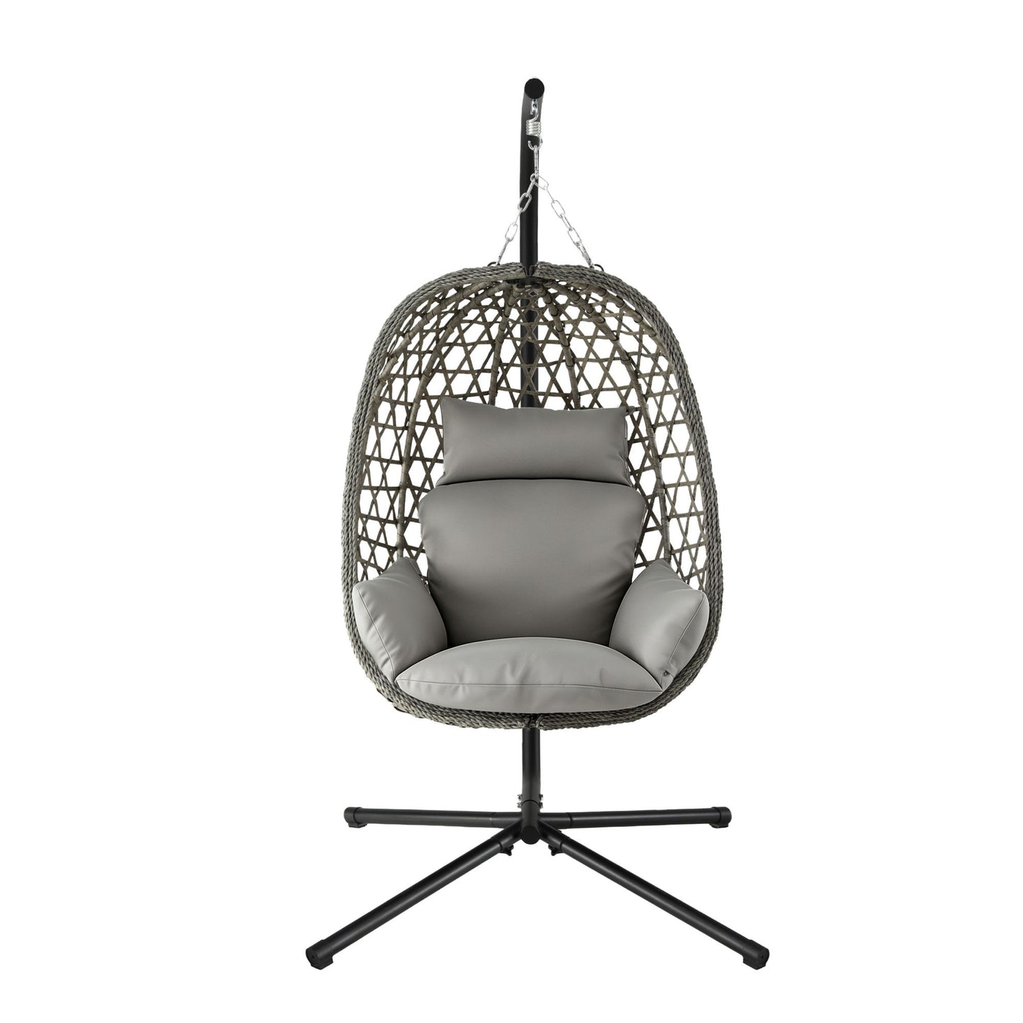 Gardeon Outdoor Swing Chair with Stand Cushion Rattan Furniture Grey