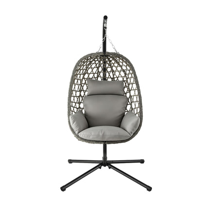 Gardeon Outdoor Swing Chair with Stand Cushion Rattan Furniture Grey