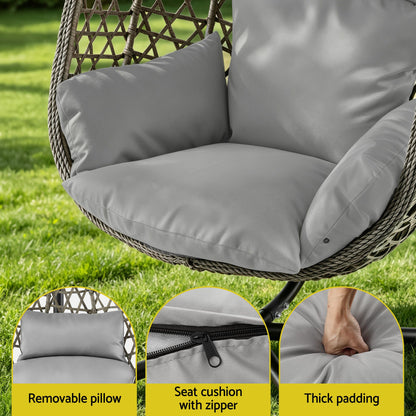 Gardeon Outdoor Swing Chair with Stand Cushion Rattan Furniture Grey