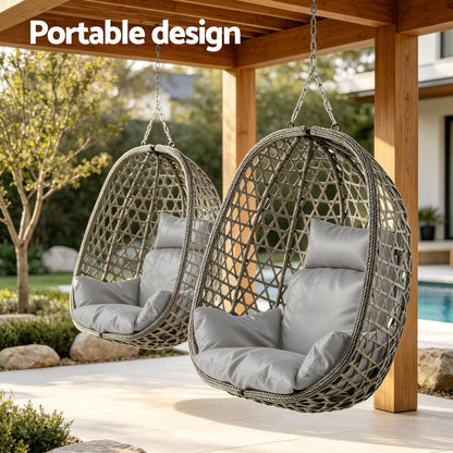 Gardeon Outdoor Swing Chair with Stand Cushion Rattan Furniture Grey