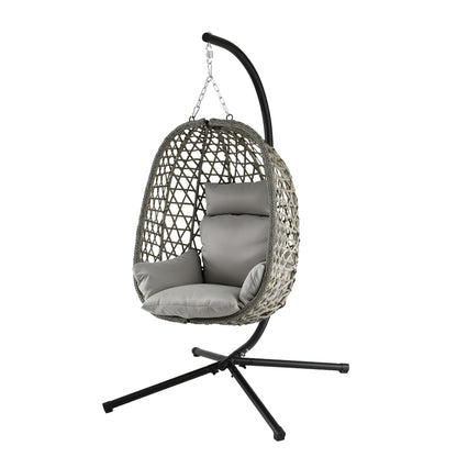 Gardeon Outdoor Swing Chair with Stand Cushion Rattan Furniture Grey