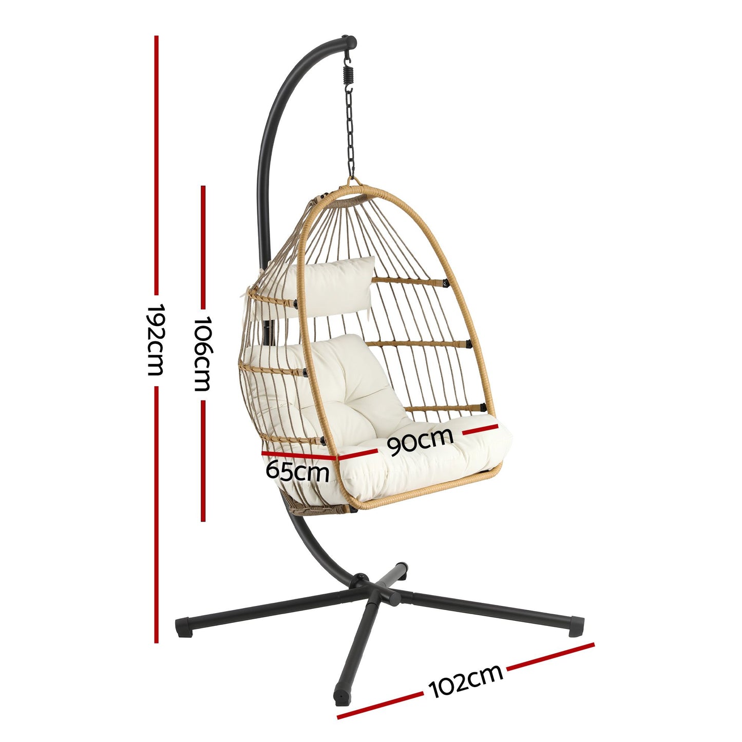 Gardeon Foldable Outdoor Swing Chair with Stand Cushion Rattan Patio Furniture