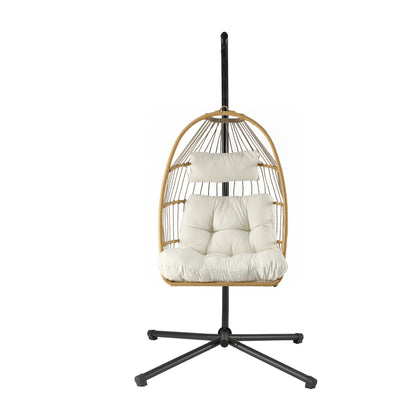 Gardeon Foldable Outdoor Swing Chair with Stand Cushion Rattan Patio Furniture