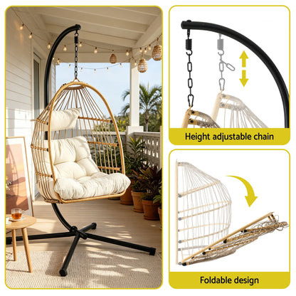 Gardeon Foldable Outdoor Swing Chair with Stand Cushion Rattan Patio Furniture
