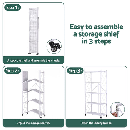 Artiss 5-Tier Foldable Kitchen Bakers Rack 71x160cm Microwave Stand White