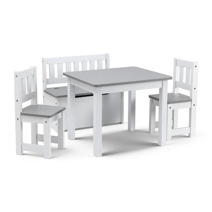 Keezi 2 in 1 Kids Table and Chair Set, Activity Table with Storage Bench and 2 Chairs for Reading, Drawing, Writing, Snack Time & Arts Crafts, 4 PCS Toddler Table and Chair Set, Grey