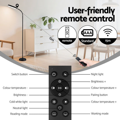 Artiss LED Floor Lamp with Remote Control & 4 Color Temperature Reading Living Room Bedroom Office
