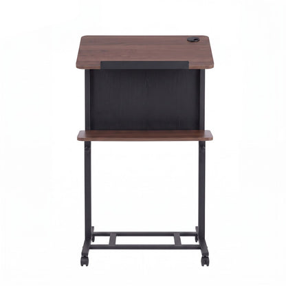 Artiss Mobile Lectern Podium Stand with Storage Shelf Height Adjustable Laptop Desk Black & Walnut