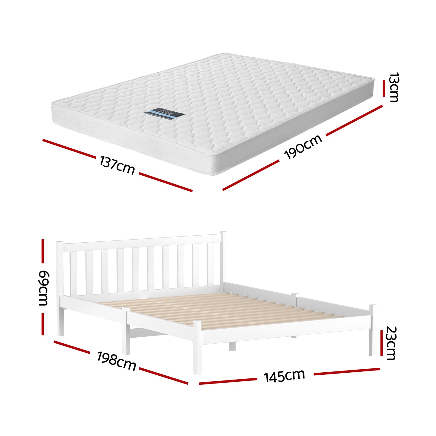 Giselle Double Mattress with Artiss Wooden Bed Frame Natural Pine Timber Base