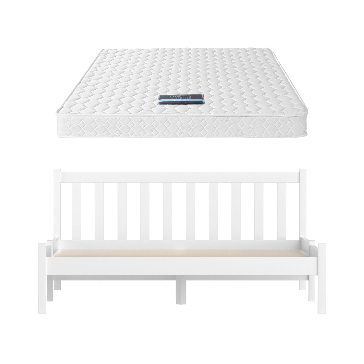 Giselle Double Mattress with Artiss Wooden Bed Frame Natural Pine Timber Base