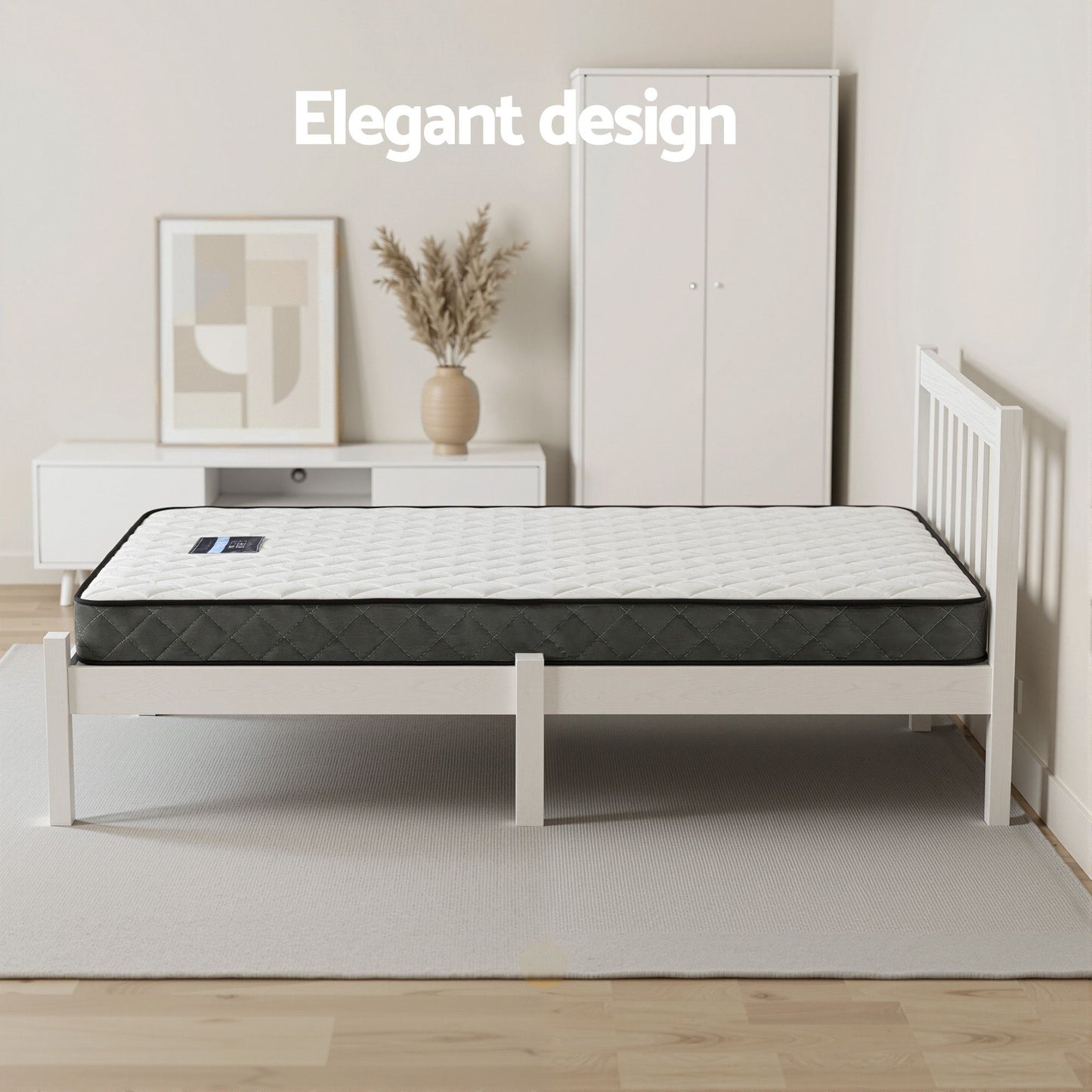 Giselle Single Mattress and Artiss Bed Frame Set White Solid Pine with 16cm Mattress