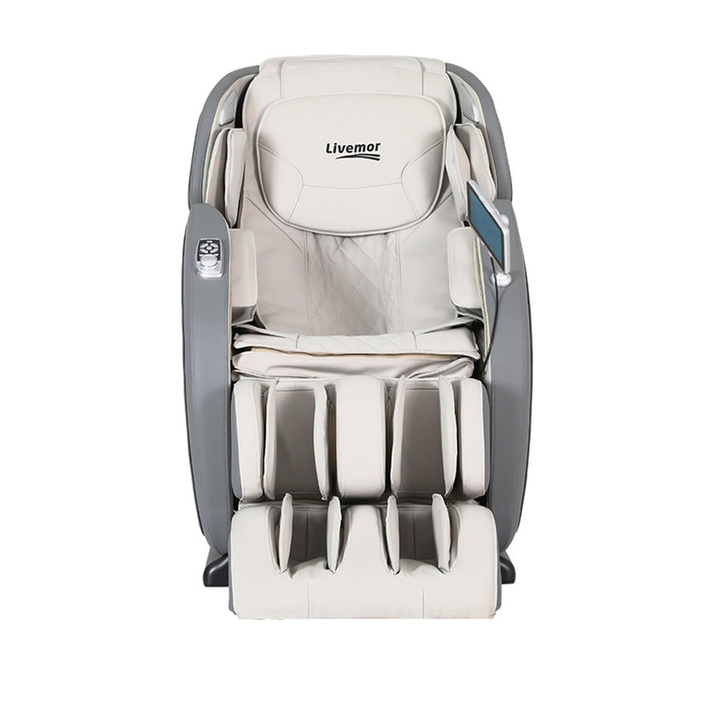 Livemor 4D Massage Chair Recliner - Full Body SL-Track Zero Gravity with AI Body Scan, Deep Tissue Electric Massager with Heat, 12 Auto Programs, LCD Touchscreen & Bluetooth, Grey