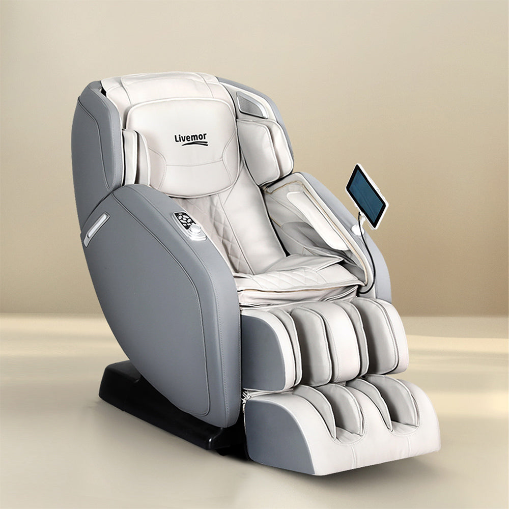 Livemor 4D Massage Chair Recliner - Full Body SL-Track Zero Gravity with AI Body Scan, Deep Tissue Electric Massager with Heat, 12 Auto Programs, LCD Touchscreen & Bluetooth, Grey