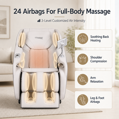 Livemor Flex Massage Chair Full Body Zero Gravity with Heat Recliner Home Massager Brisa