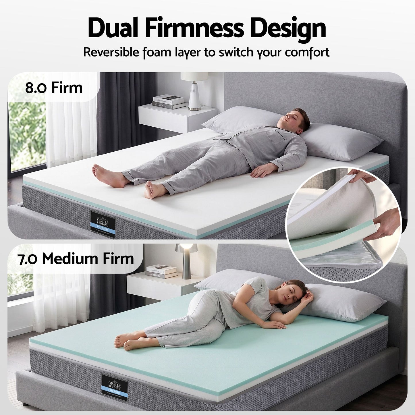 Giselle Bedding Queen Mattress 23cm Pocket Spring Mattress with Adjustable Firmness Reversible Foam Layer for Medium Firm & Firm Support Motion Isolation Bedroom Bed