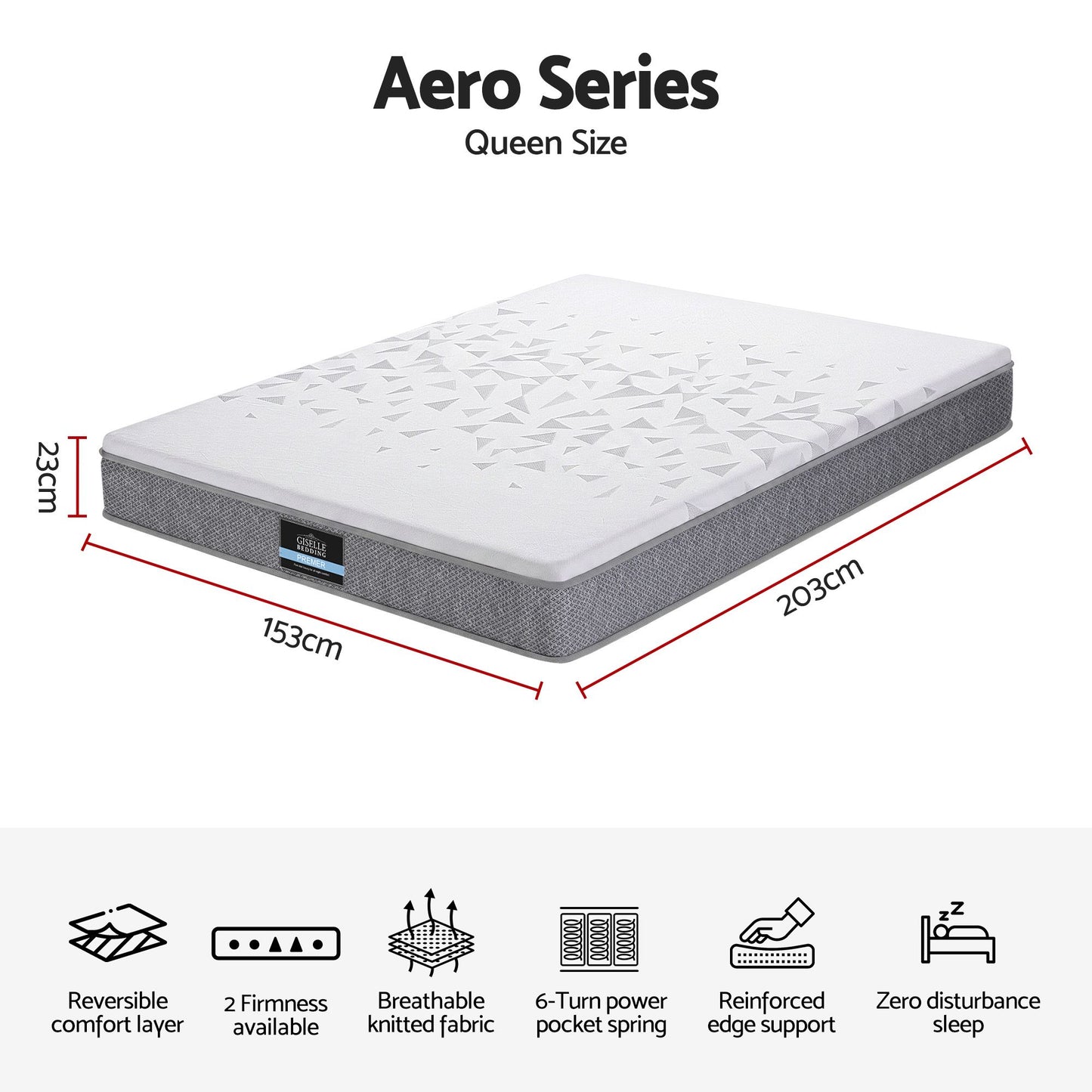 Giselle Bedding Queen Mattress 23cm Pocket Spring Mattress with Adjustable Firmness Reversible Foam Layer for Medium Firm & Firm Support Motion Isolation Bedroom Bed