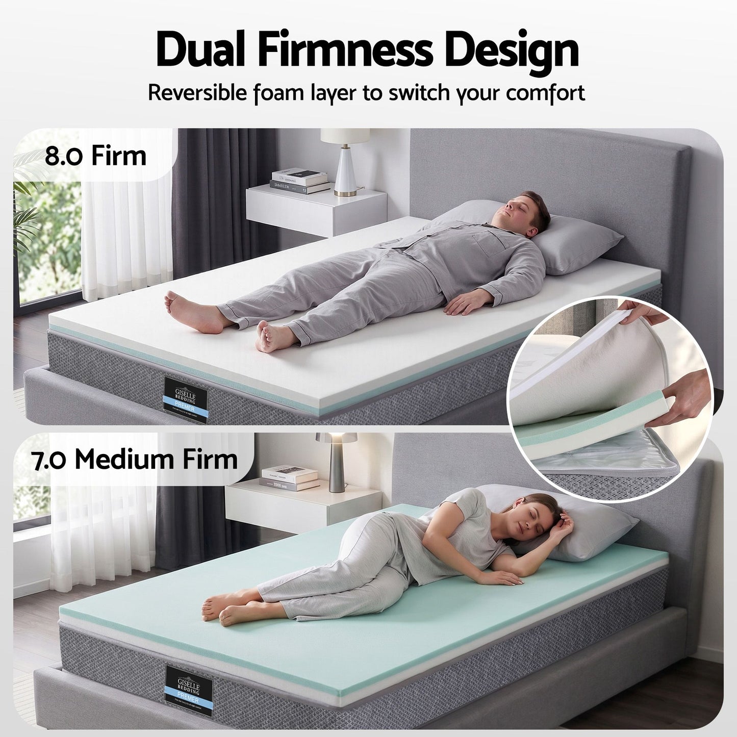 Giselle Bedding Single Mattress 23cm Pocket Spring Mattress with Adjustable Firmness Reversible Foam Layer for Medium Firm & Firm Support Motion Isolation Bedroom Bed