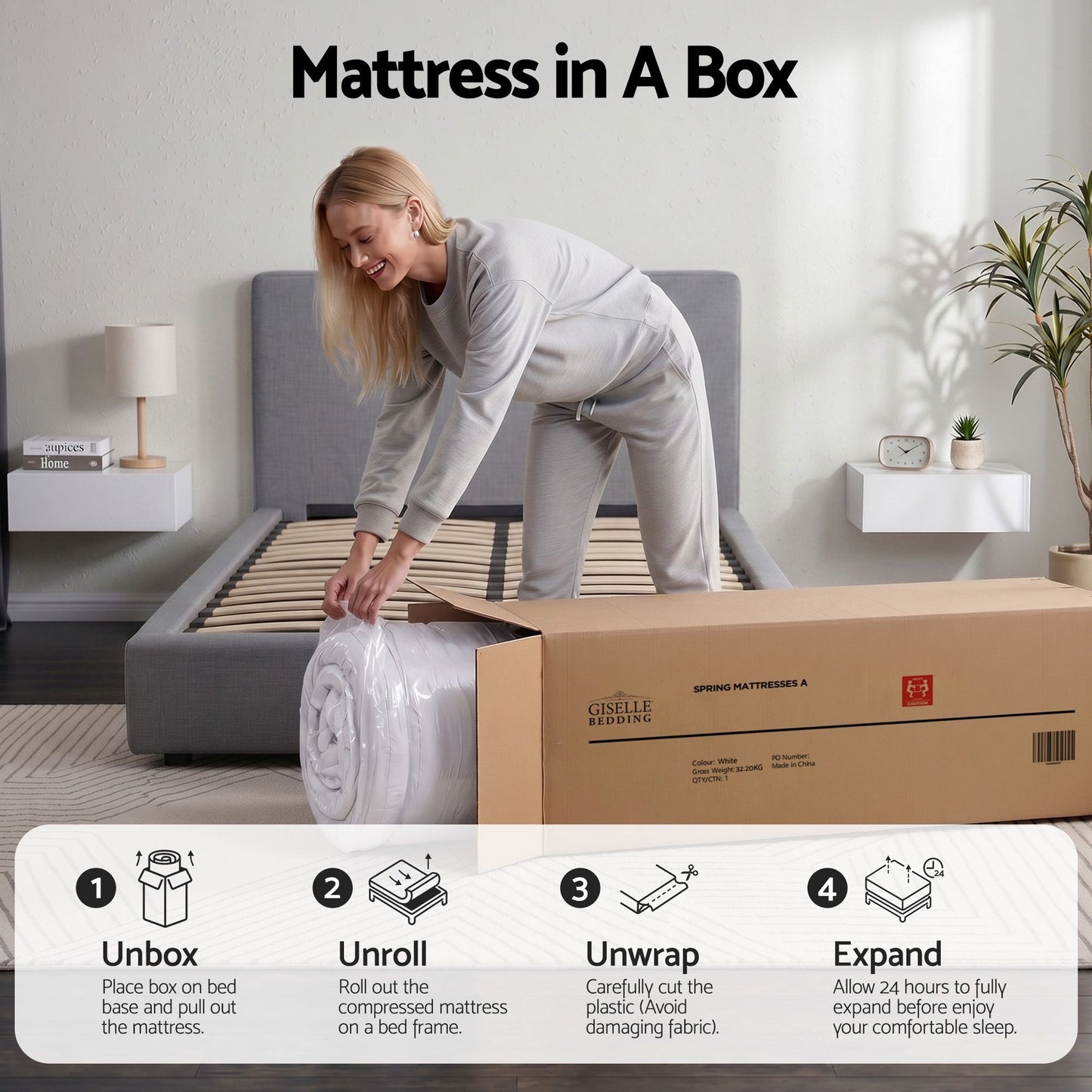 Giselle Bedding Single Mattress 23cm Pocket Spring Mattress with Adjustable Firmness Reversible Foam Layer for Medium Firm & Firm Support Motion Isolation Bedroom Bed