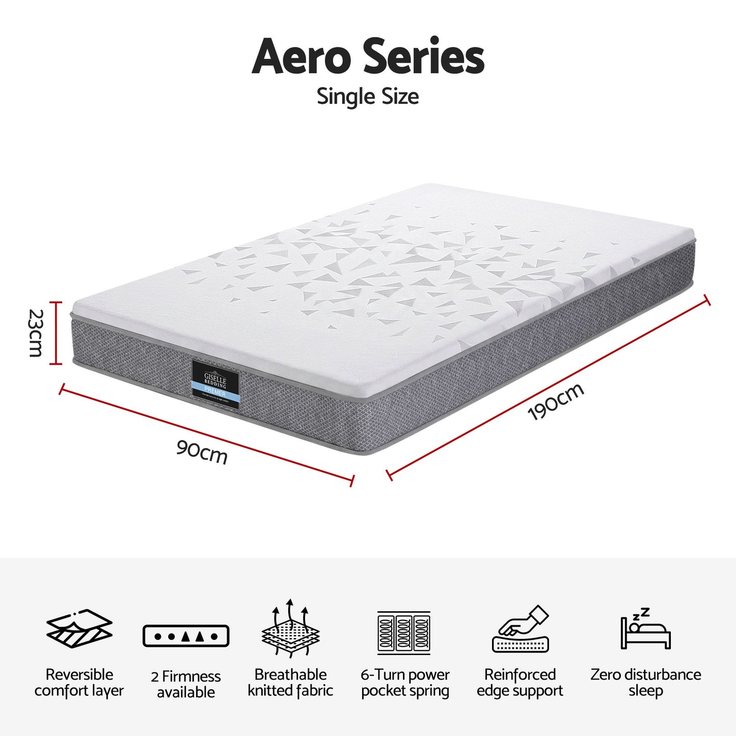 Giselle Bedding Single Mattress 23cm Pocket Spring Mattress with Adjustable Firmness Reversible Foam Layer for Medium Firm & Firm Support Motion Isolation Bedroom Bed