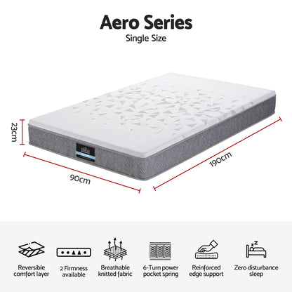 Giselle Bedding Single Mattress 23cm Pocket Spring Mattress with Adjustable Firmness Reversible Foam Layer for Medium Firm & Firm Support Motion Isolation Bedroom Bed
