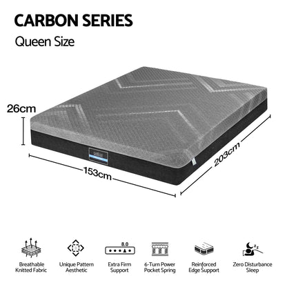 Giselle Queen Mattress 26cm Firm Pocket Spring Dual Edge Support Dark Grey