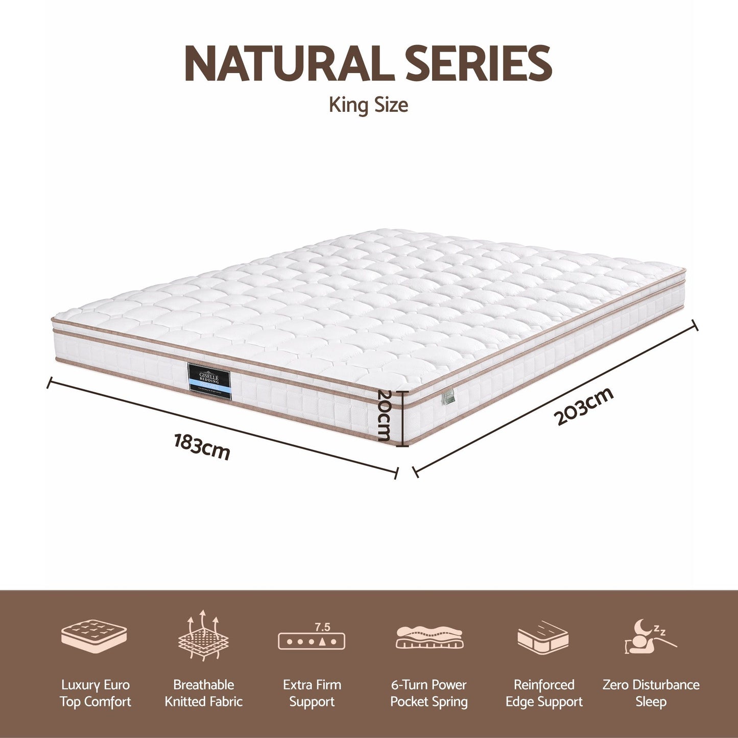Giselle 20cm Firm King Mattress Pocket Spring for Bedroom or Guest Room