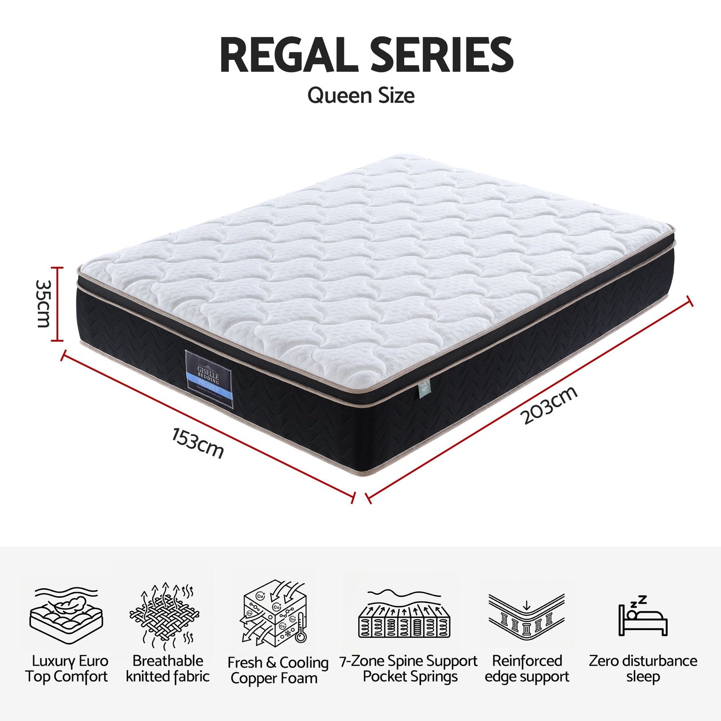Giselle 35cm Queen Mattress Firm with Copper Memory Foam and Edge Support