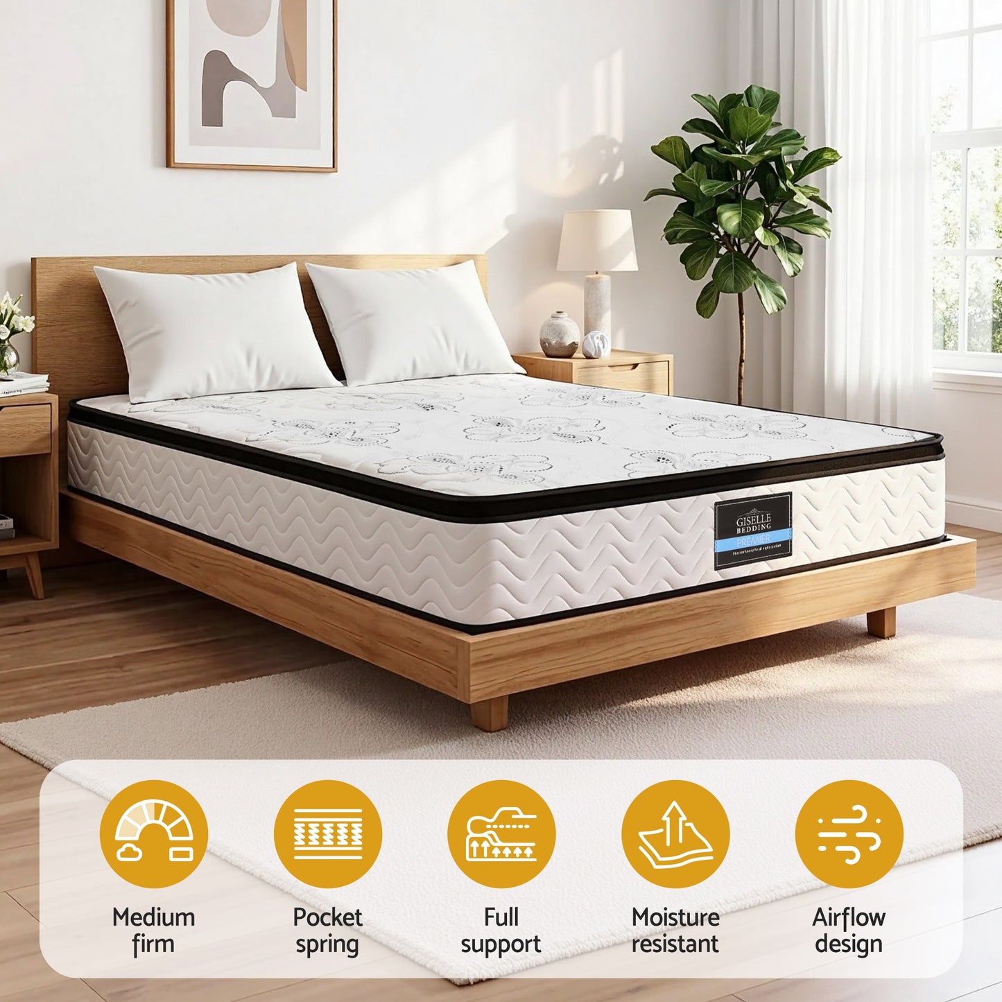 Giselle Bedding King Mattress 30cm Pocket Spring Euro Top Medium Firm Foam