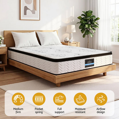 Giselle Bedding King Mattress 30cm Pocket Spring Euro Top Medium Firm Foam