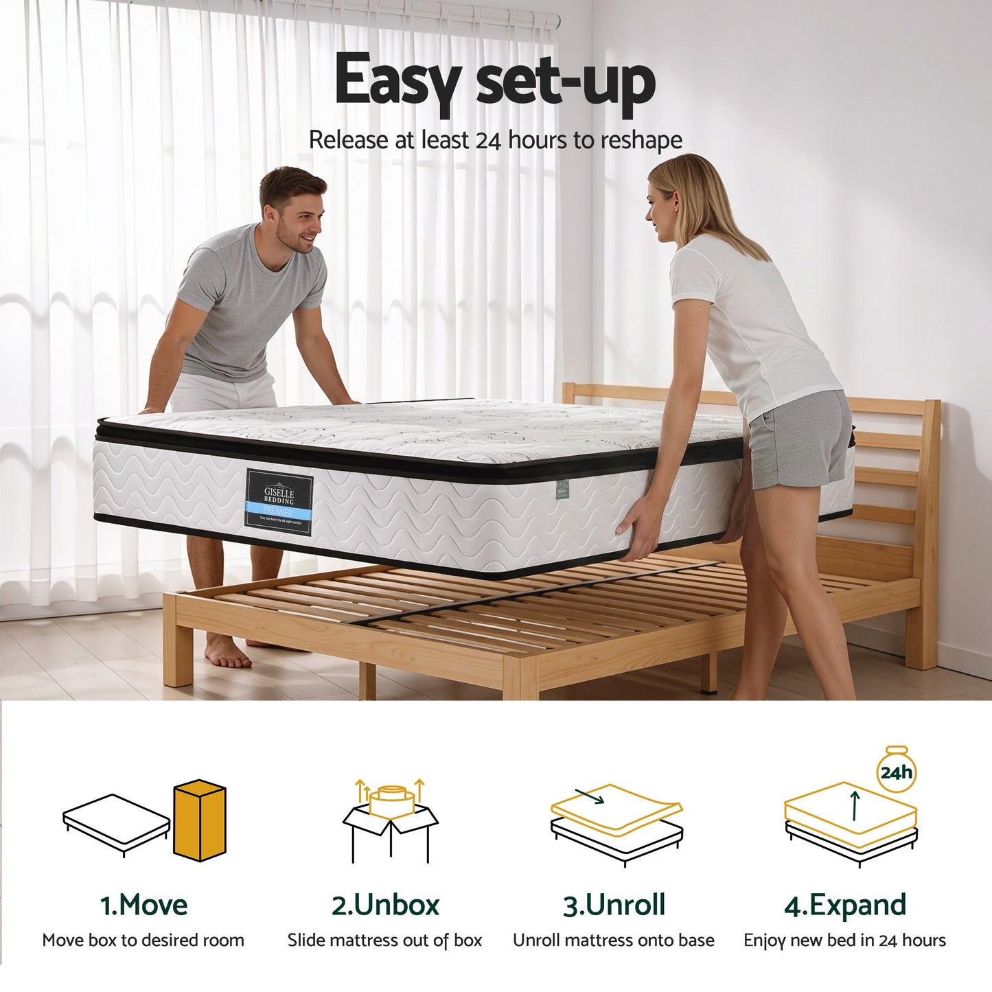Giselle Bedding King Mattress 30cm Pocket Spring Euro Top Medium Firm Foam