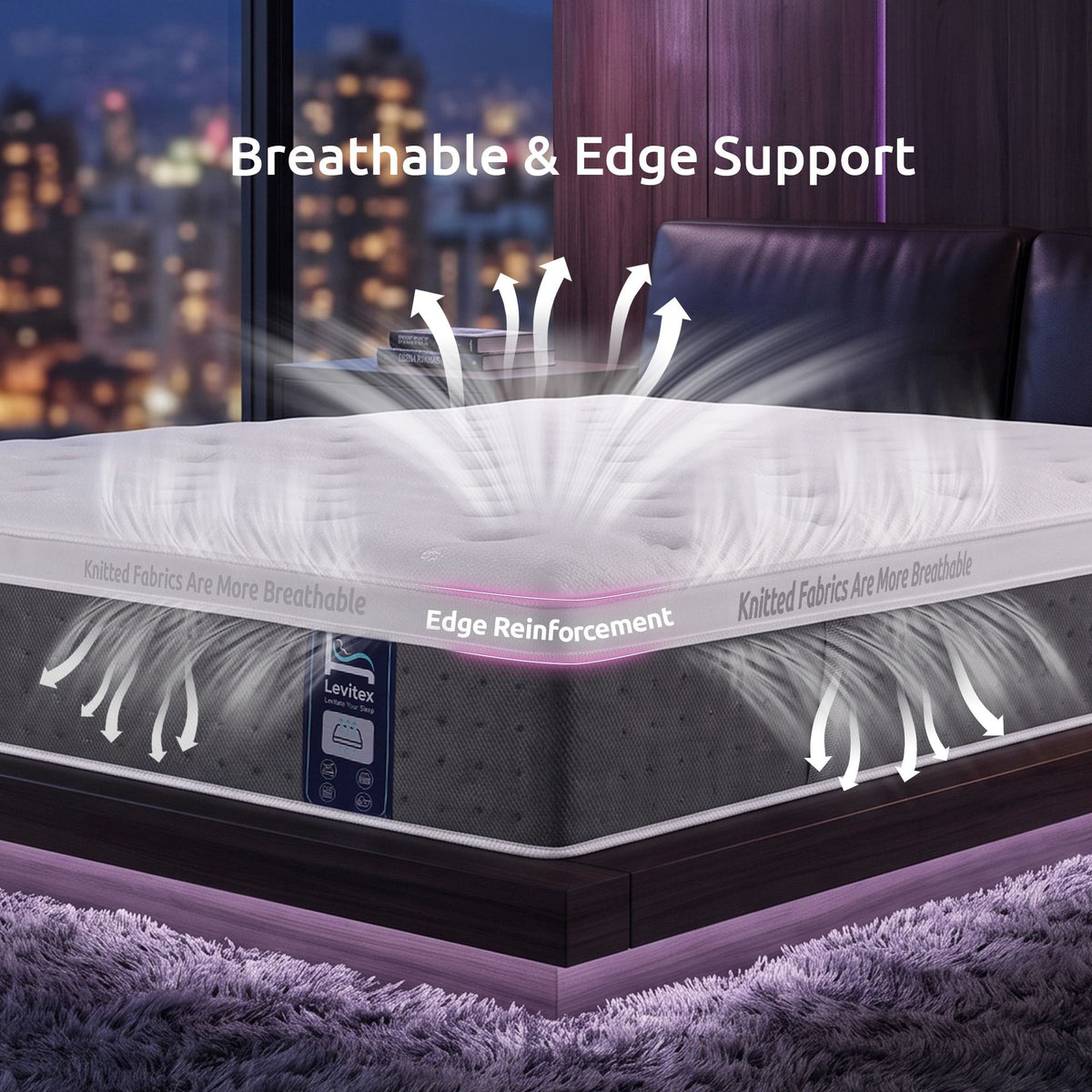 Levitex Double Mattress Lumbar Support, 5-Zone Pocket Springs & 2-Row Hardened Edges for Deep Sleep, Cooling Gel Memory & Egg-Crate Foam