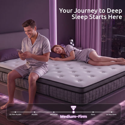 Levitex Queen Mattress 2 Rows Edge Support for Deep Sleep 5-Zone Ergonomic Pocket Spring Breathable Corrugated Sponge Medium Firm 30CM