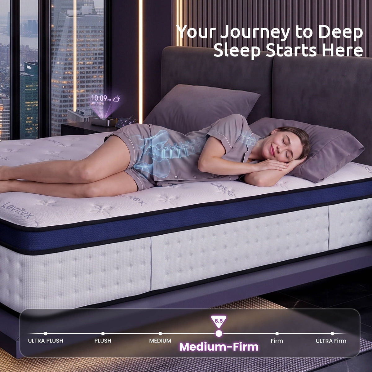 Levitex 35CM Queen Mattresses Gel Memory Foam and 7-Zone Ergonomic Pocket Spring, Anti-Roll Dual-Row Edge, Undisturbed Deep Sleep For Restless Couples, Triple Cooling System